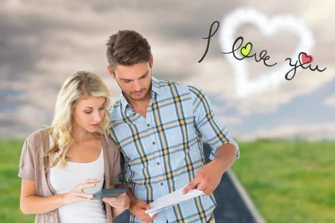 Composite image of attractive couple working out their finances Ilustração Stock