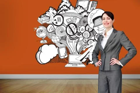Composite image of attractive customer service agent with headset on Ilustración de archivo