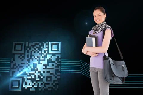 Composite image of attractive student holding books and her bag while standing Stock Illustration