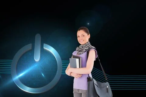 Composite image of attractive student holding books and her bag while standing Stock Illustration