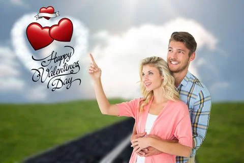 Composite image of attractive young couple embracing and looking Ilustração Stock