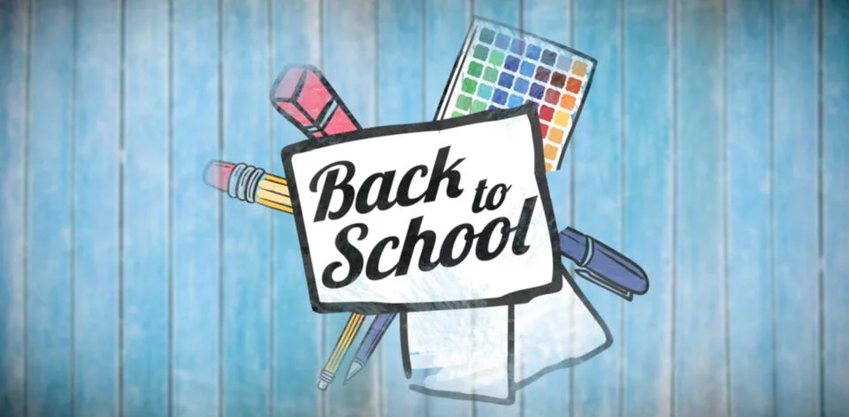 Composite image of back to school text on paper with pen Stockillustratie