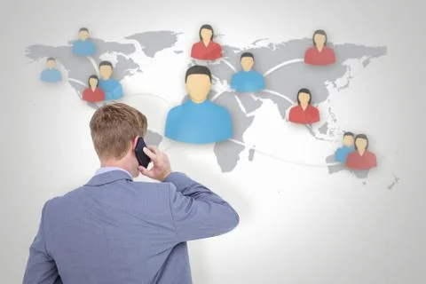 Composite image of back turned businessman on the phone Stock Illustration