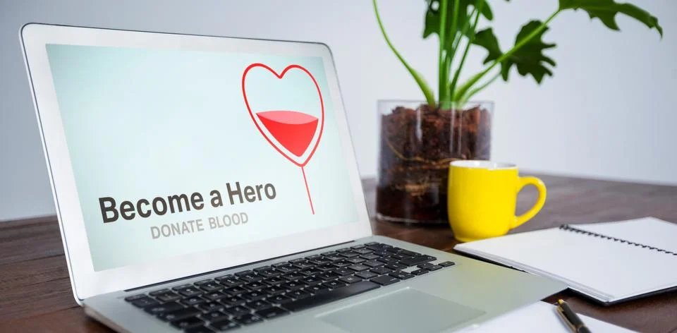 Composite image of become a hero text with heart shape on screen 스톡 사진
