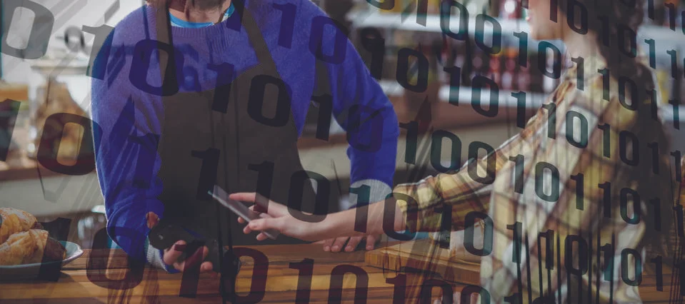 Composite image of binary code on circuit board Foto stock