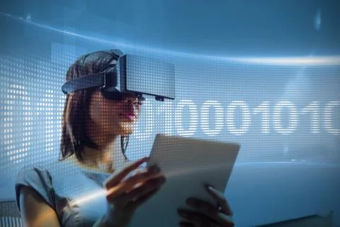 Composite image of binary code on digital screen 写真素材