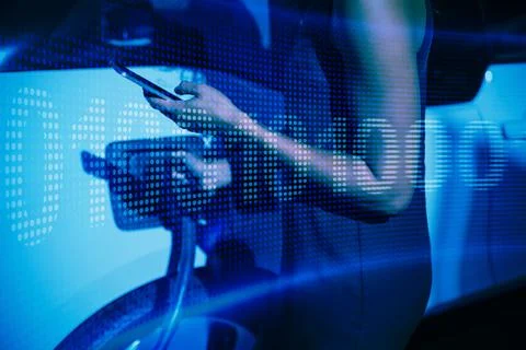 Composite image of binary code on digital screen 写真素材