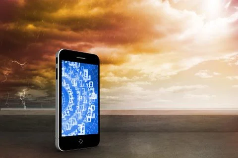 Composite image of binary code on smartphone screen Illustrazione stock