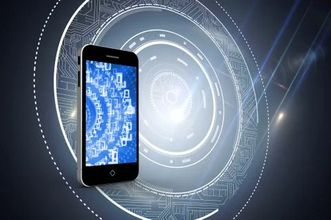 Composite image of binary code on smartphone screen Stock Illustration