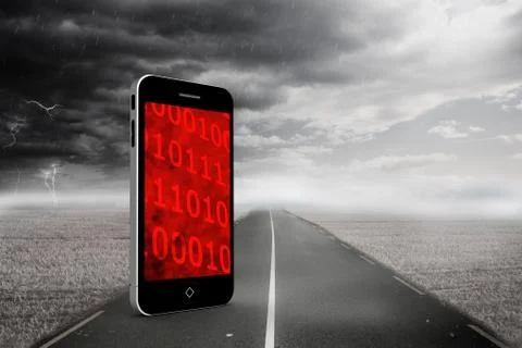 Composite image of binary code on smartphone screen Stock Illustration