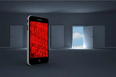 Composite image of binary code on smartphone screen Stock Illustration