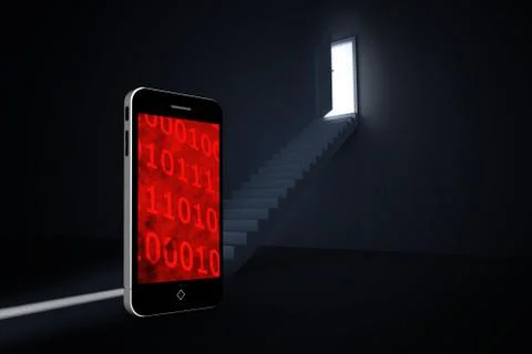 Composite image of binary code on smartphone screen Illustrazione stock