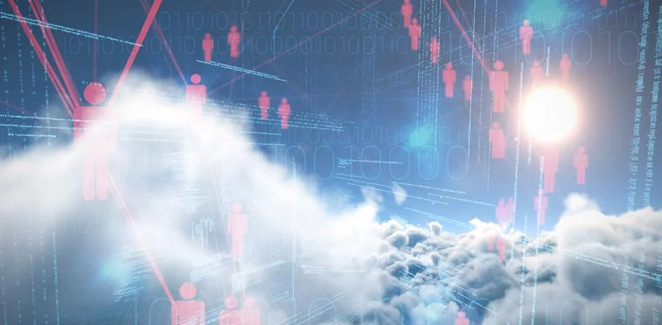 Composite image of binary codes and people icons Illustrazione stock