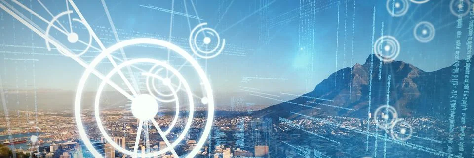 Composite image of binary codes and lines Illustrazione stock