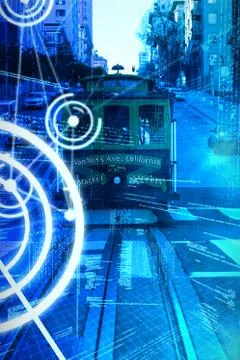 Composite image of binary codes and lines 写真素材