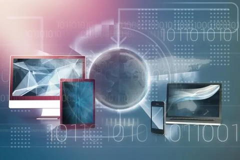 Composite image of binary coding over world map against black background 3D Illustrazione stock