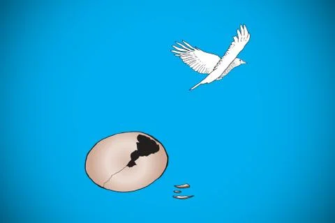 Composite image of bird hatching from an egg Illustrazione stock