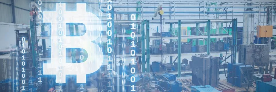 Composite image of bitcoin with binary code 스톡 사진