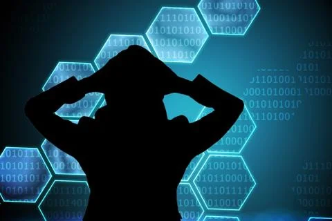 Composite image of black background with shiny hexagons Stockillustratie