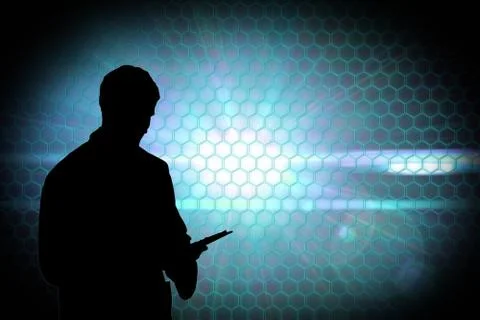 Composite image of black background with shiny hexagons Illustrazione stock