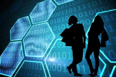 Composite image of black background with shiny hexagons Stock Illustration