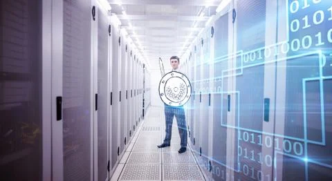 Composite image of black background with shiny squares Illustrazione stock