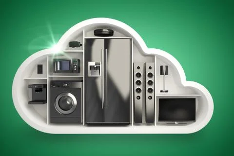 Composite image of black electrical appliance in cloud shape 3d Illustrazione stock