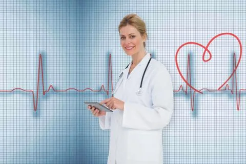 Composite image of blonde doctor using tablet pc Stock Illustration