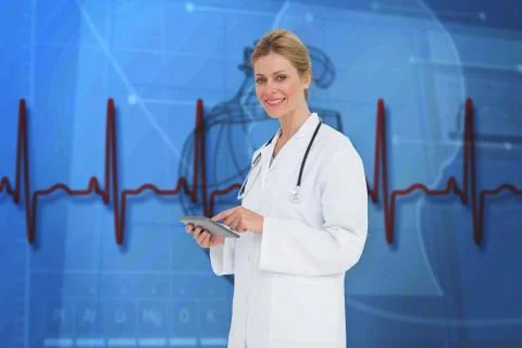 Composite image of blonde doctor using tablet pc Stock Illustration