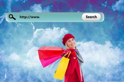 Composite image of blonde in winter clothes holding shopping bags Illustrazione stock