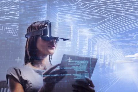 Composite image of blue and red technology interface Stock Photos