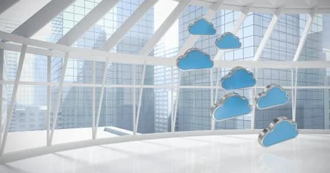 Composite image of blue cloud shapes over white background 3d 스톡 일러스트