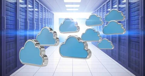 Composite image of blue cloud shapes against white background 3d Stock Illustration