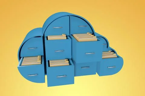 Composite image of blue drawers in cloud shape with folders 3d Stock Illustration
