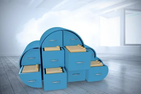 Composite image of blue drawers in cloud shape with folders 3d Stock Illustration