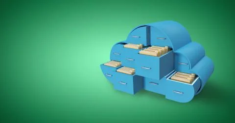 Composite image of blue drawers in cloud shape with folders  3d Stock Illustration