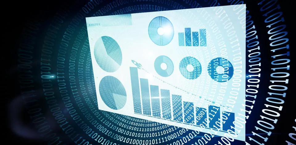 Composite image of blue graphics on white background Illustrazione stock