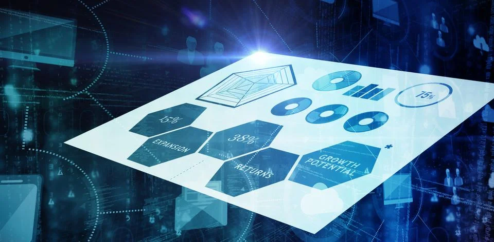 Composite image of blue graphics on white background Stockillustratie