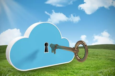 Composite image of blue locker in cloud shape with key 3d イラスト素材