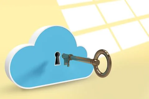 Composite image of blue locker in cloud shape with key 3d Stock Illustration