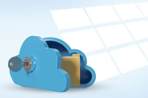 Composite image of blue locker in cloud shape with key and folder 3d Illustrazione stock