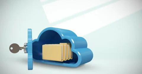 Composite image of blue locker in cloud shape with folders 3d Stock Illustration