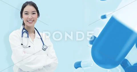 Composite Image Of Blue Medical Background With Pills