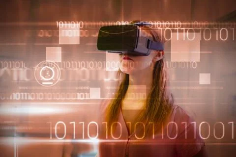 Composite image of blue technology design with binary code Stock Photos