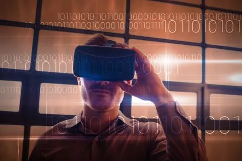 Composite image of blue technology design with binary code Foto stock