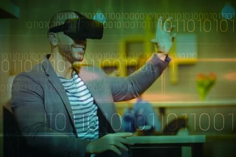 Composite image of blue technology design with binary code Foto stock