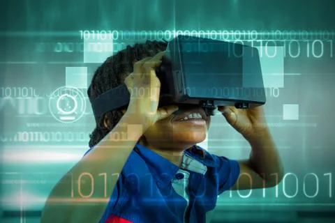 Composite image of blue technology design with binary code 写真素材