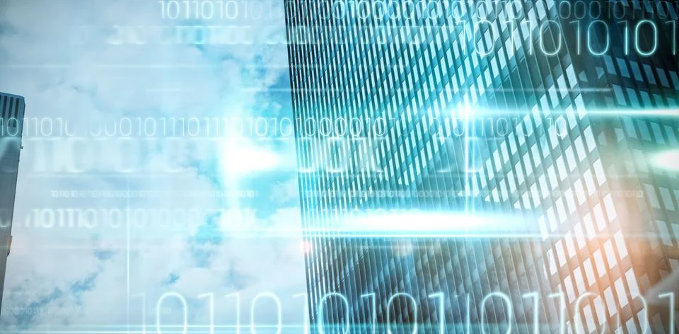 Composite image of blue technology design with binary code Foto stock