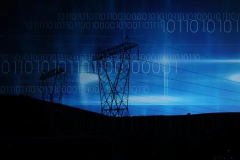 Composite image of blue technology design with binary code Foto stock