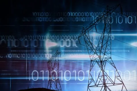 Composite image of blue technology design with binary code 写真素材